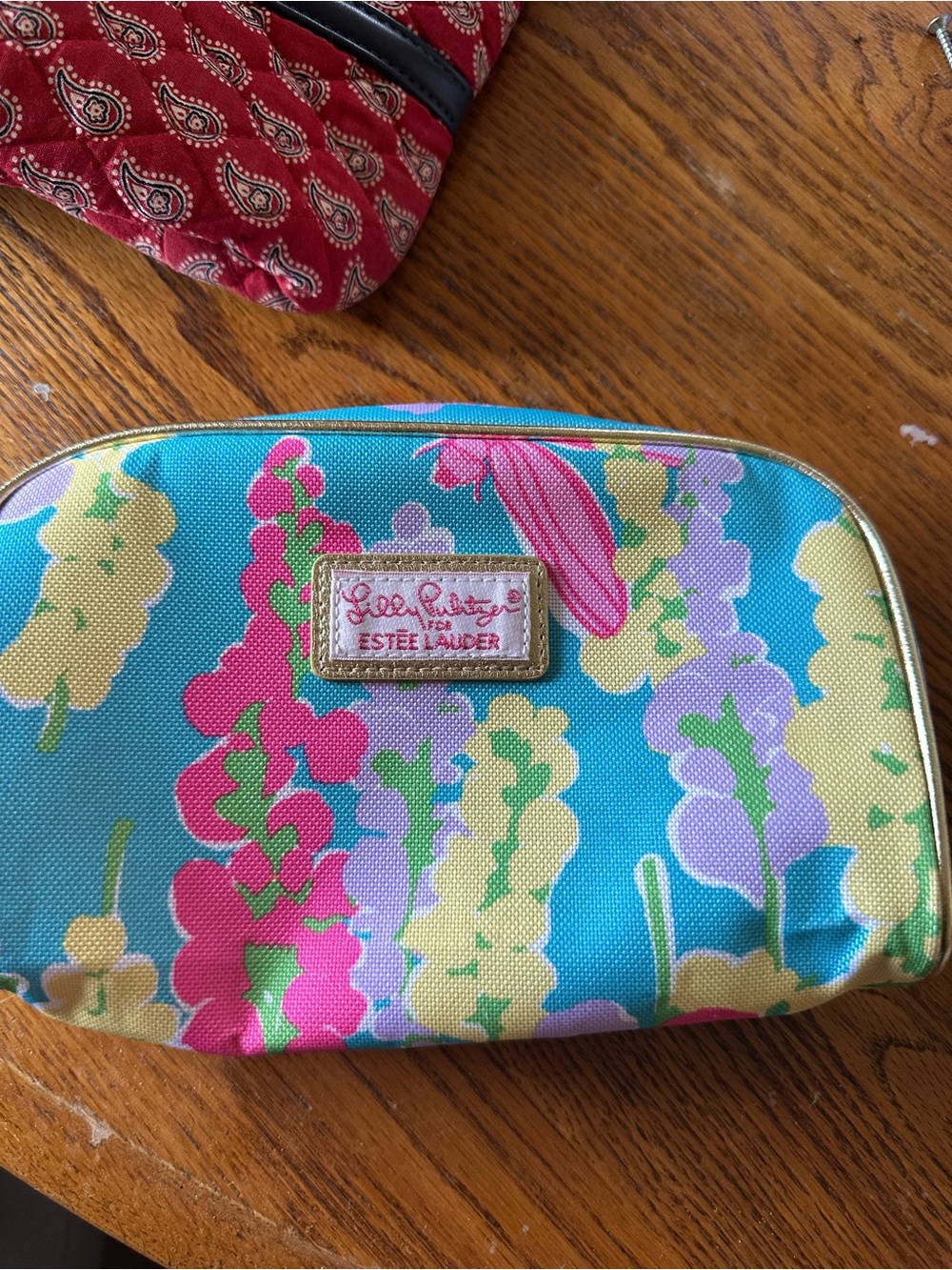 Lilly Pulitzer x Estée Lauder Floral Blue Pink Yellow Cosmetic Bag